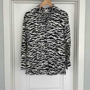 Jones New York 100% Linen Zebra Button Up Shirt Size Small